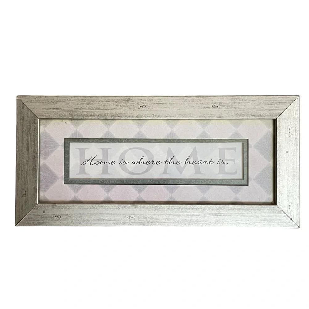 ‘Home is where the heart is’ Framed Art Silver Wooden Frame 15”x7”